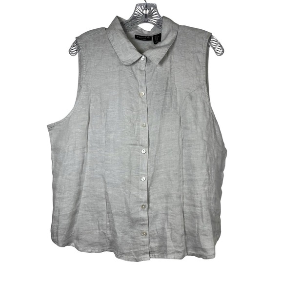 Tahari Tops - NWT TAHARI Sz XL Top 100% Linen Gray Button Up Shirt Blouse Minimalist Lagenlook